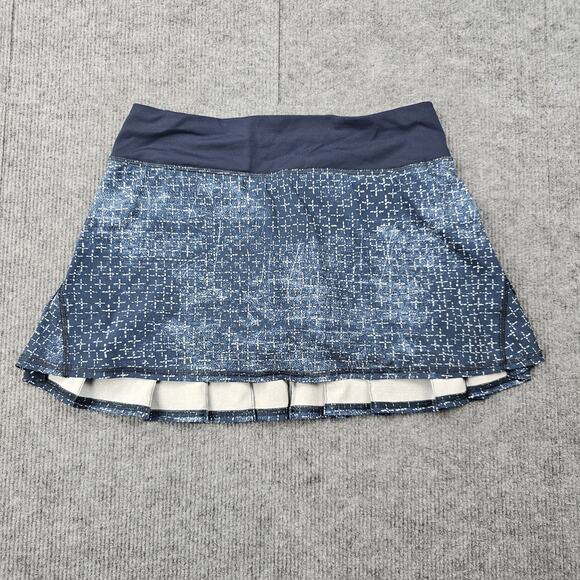 Lululemon Pace Setter Skirt Womens 4 Sashiko Blue Run Athletic Pleated Preppy - Picture 2 of 6